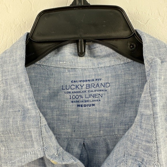 Lucky Brand Button Up Shirt Chambray‎ Linen M Blue California Fit Long Sleeve - Picture 4 of 11